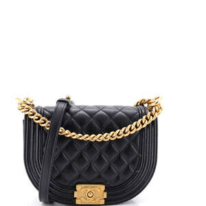 Chanel Small Boy Curved Messenger Bag Quilted Caviar